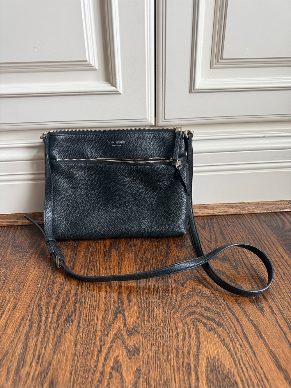 kate spade Black Pebbled Leather Crossbody with Front Zip
